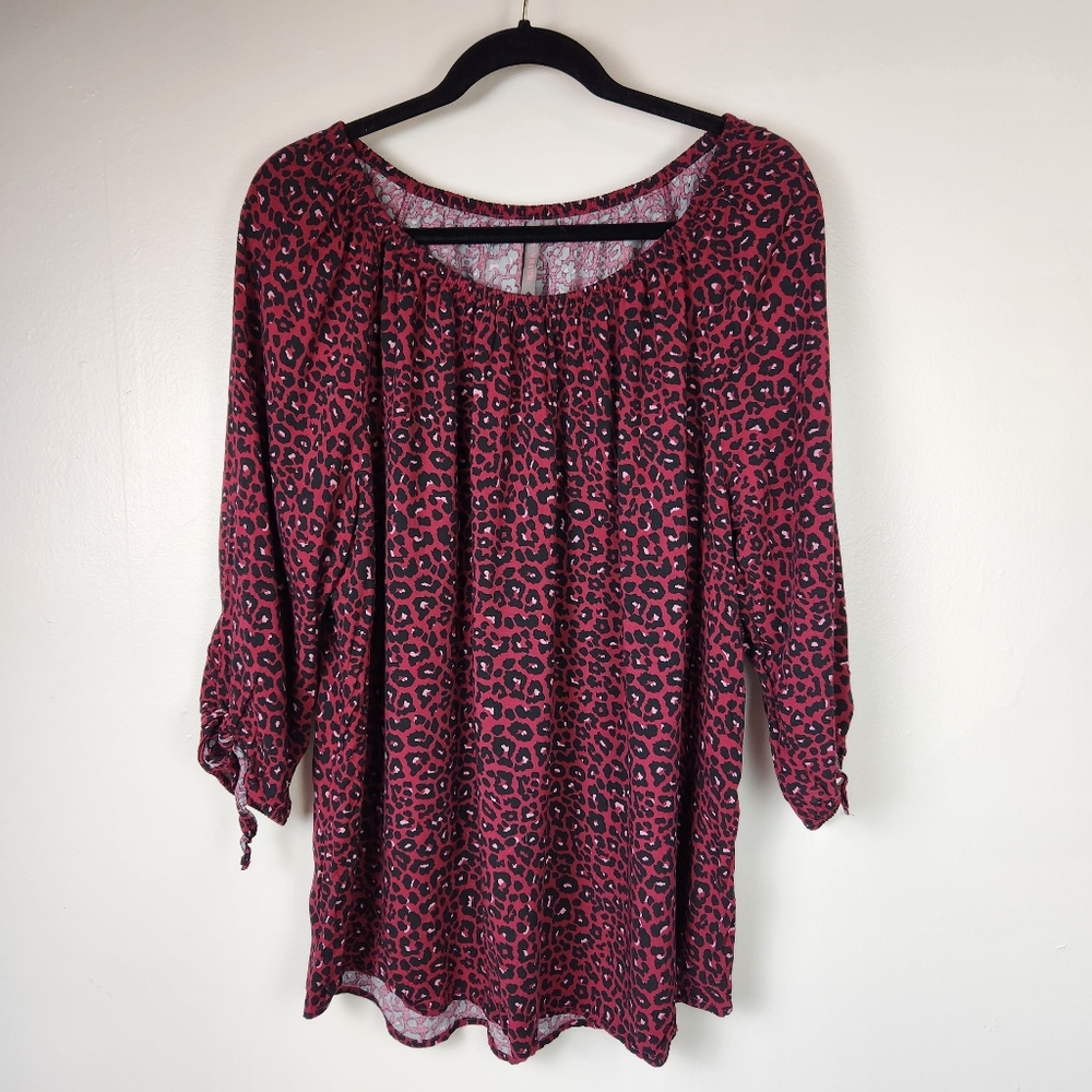 Brina & Em Animal Print Burgundy Top Size 1x